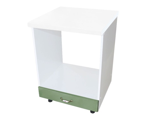 Corp pentru cuptor incorporabil cu sertar Zebra, Alb/MDF Verde, cu blat alb, 60 x 85 x 60 cm